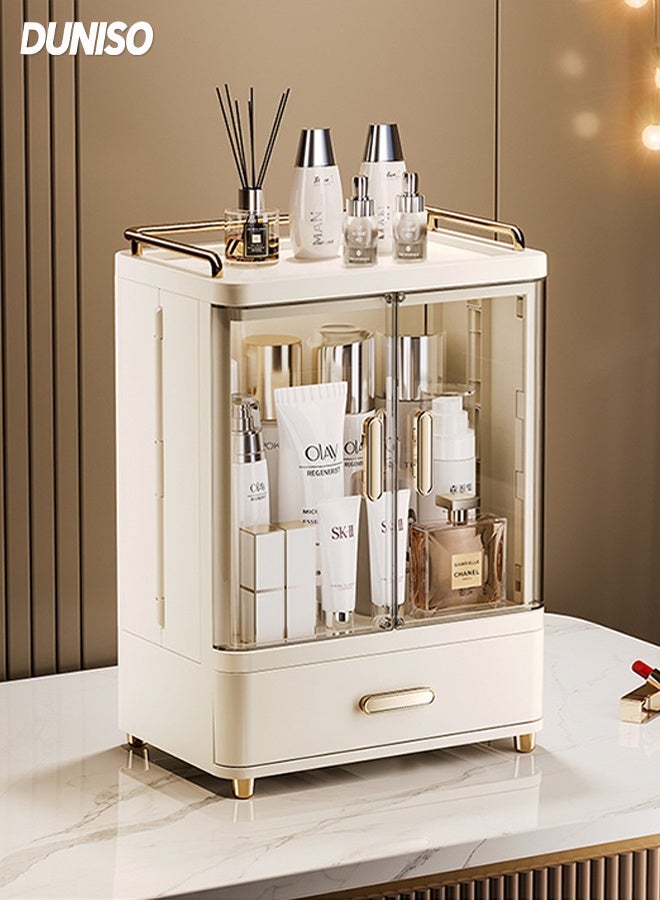DUNISO Cosmetic storage box，Makeup Organizer for Vanity，Dustproof Large Capacity Skincare Organizers with 1 Drawer，for Bathroom Countertop - Image 1