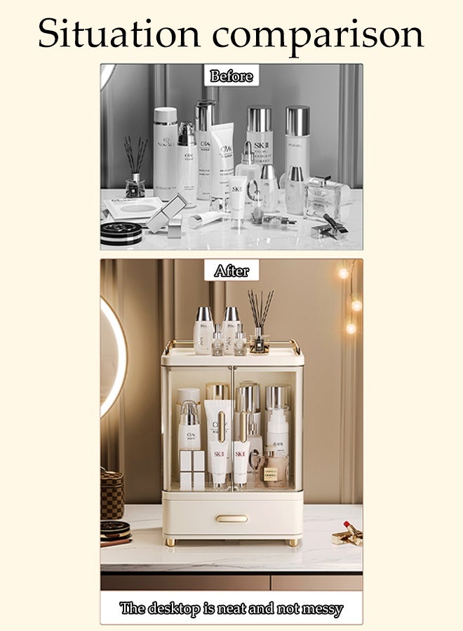 DUNISO Cosmetic storage box，Makeup Organizer for Vanity，Dustproof Large Capacity Skincare Organizers with 1 Drawer，for Bathroom Countertop - Image 4