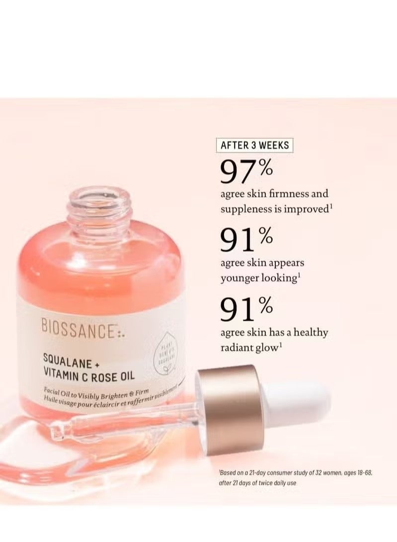 BIOSSANCE Squalane + Vitamin C Rose Oil，Facial Oil to Visibly Brighten, Hydrate, Firm and Reveal Radiant Skin 30ml - Image 2