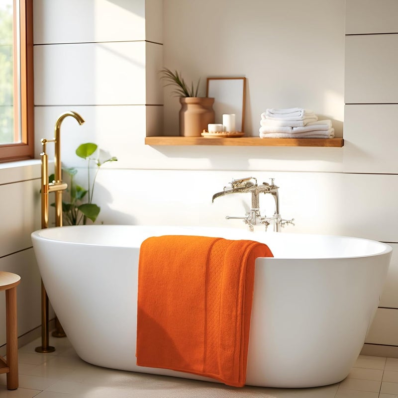 COZYART طقم مناشف استحمام برتقالية 6 قطع، 2 منشفة استحمام، 2 منشفة يد، 2 قطعة قماش، قطن تركي فاخر 100% 650GSM جودة فندقية، ناعمة، ماصة، أطقم مناشف للحمام - Image 2