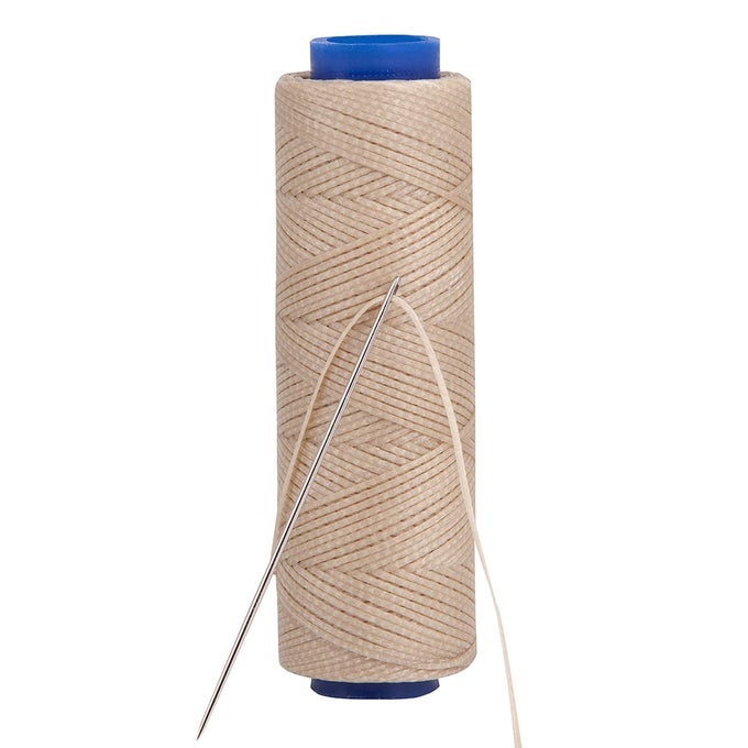 WAXED THREAD STRONG THREAD FOR LEATHER UPHOLSTERY SHOE BAG INCL NEEDLE COLOUR BEIGE