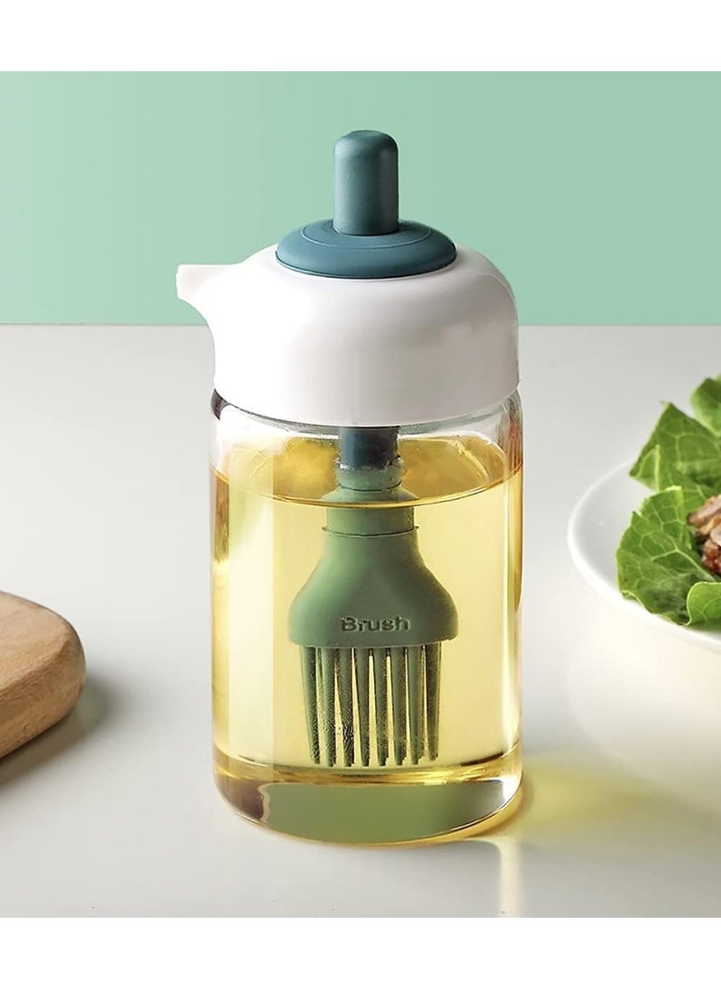 ANTARGO ANTARGO 250 Ml Oil Dispenser With Brush Oil Containers For Kitchen Oil Bottle For Kitchen Oil Bottle With Brush Oil Can For Cooking Baking Bbq Marinating Pack Of 1 Green Colour Glass  - Image 2