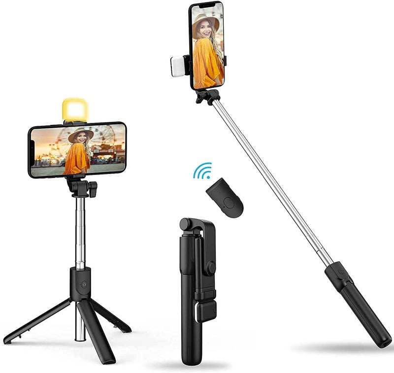 CELLMASTER Selfie Stick for Mobile Phone with Light, Tripod Stand and Bluetooth Remote - Image 1