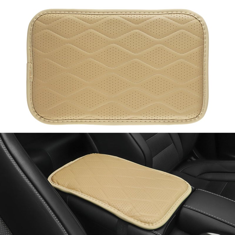 Amiss Auto Center Console Pad Universal Waterproof Car Armrest Seat Box Cover Car Interior Accessories Breathable Leather Auto Armrest Cover Protector for Most Vehicle SUV Truck Car Beige