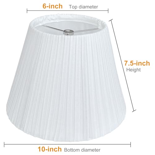 TooToo Star TOOTO STAR 6" Top x 10" Bottom x 7.5" High Small Lamp Shade,White Pleated Bell Shade for Table Lamps, Floor Lamps and Bedside Lamps (Spider Fitter), Handmade of Natural Linen - Image 2
