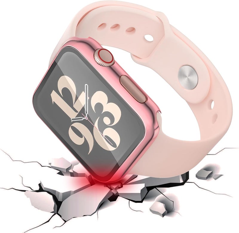 Misxi 2 Pack Hard PC Case with Tempered Glass Screen Protector Compatible with Apple Watch SE 2 (2024), SE Series 6, 5, 4 44mm - 1 Rose Pink + 1 Transparent - Image 3
