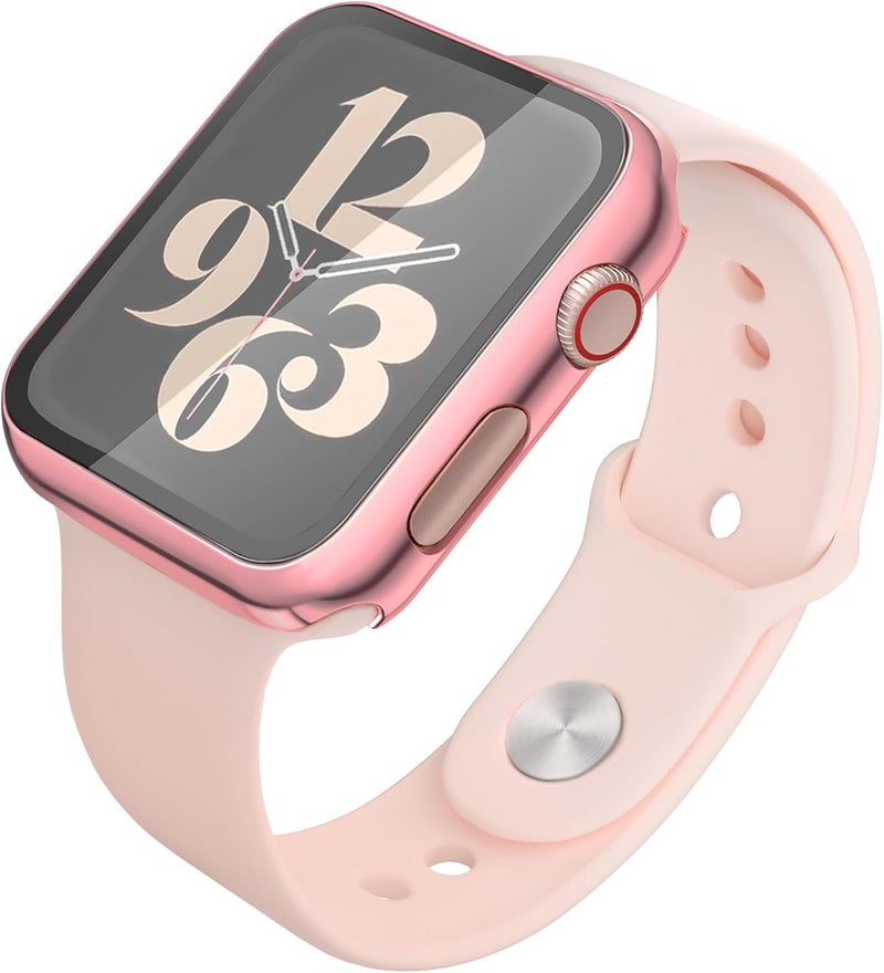 Misxi 2 Pack Hard PC Case with Tempered Glass Screen Protector Compatible with Apple Watch SE 2 (2024), SE Series 6, 5, 4 44mm - 1 Rose Pink + 1 Transparent - Image 4
