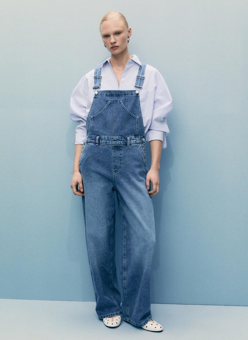 MANGO Straight Denim Dungarees  - Image 1