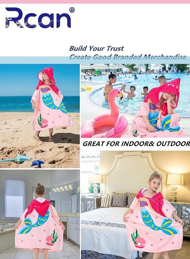 Rcan 1 Pcs Kids Bath Towel for Toddler Kids Hooded Towel Microfiber Bath Towel Super Soft Robe Poncho Bathrobe Girls Swimming Beach Holiday Water Playing Girls Beach Pool Bath Swim Coverups  - Image 5