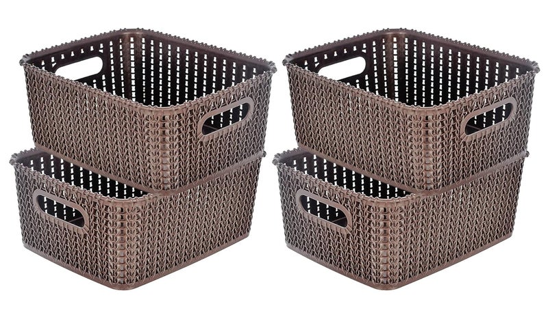 Kuber Industries Heart Home Multiuses Large M 20 Plastic Tray/Basket/Organizer Without Lid- Pack of 4 (Brown) -46HH091 - Image 1