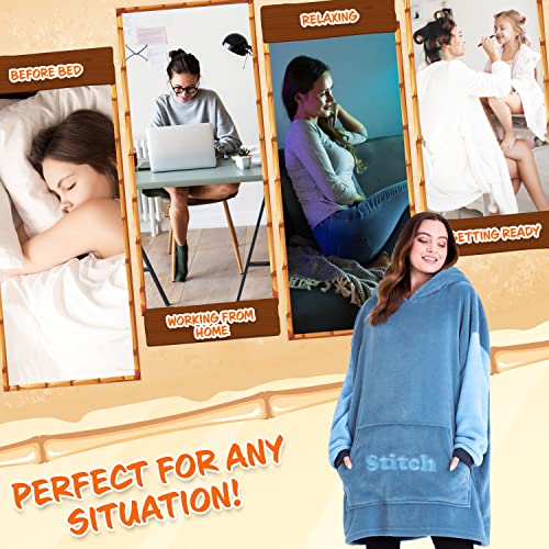 Disney Fleece Hoodie for Adults and Teenagers Oversized Hooded Poncho One Size - Stitch Gifts (Blue) - Image 5