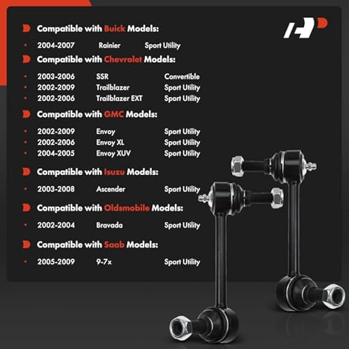 A-Premium Rear Sway Bar Link Stabilizer Link Compatible With Chevrolet Trailblazer Ssr Gmc Envoy Buick Rainier Saab 97X Isuzu Oldsmobile 2Pc Set - Image 3