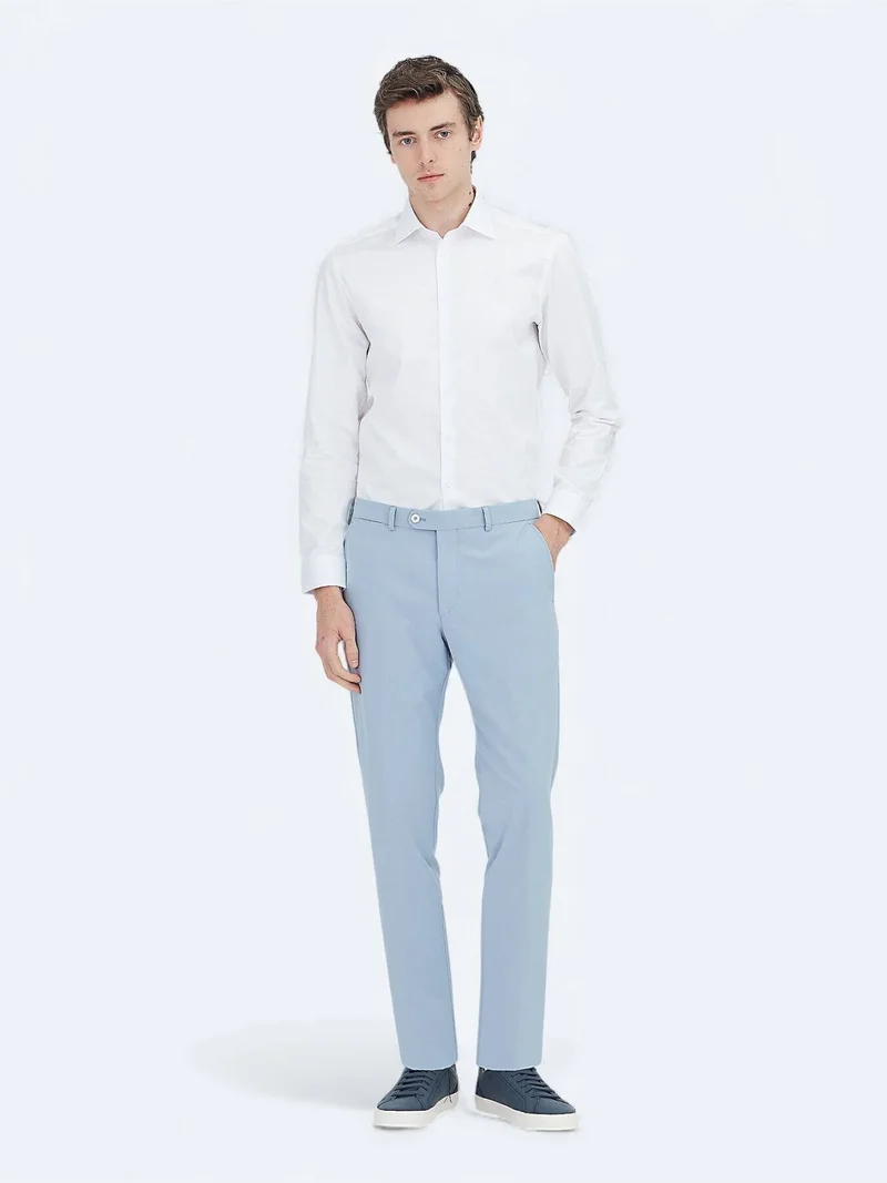 Kip White Plain Slim Fit Long Weaving Classical 100% Cotton Shirt