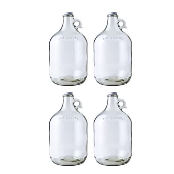 Fastrack 4-Pack 1 Gallon Glass Jug Set (128 oz) w/ White Metal Caps | Multipurpose 1 Gallon Jug, & Detergent Dispenser for Laundry, Glass Jar for Liquids, Water & Juice