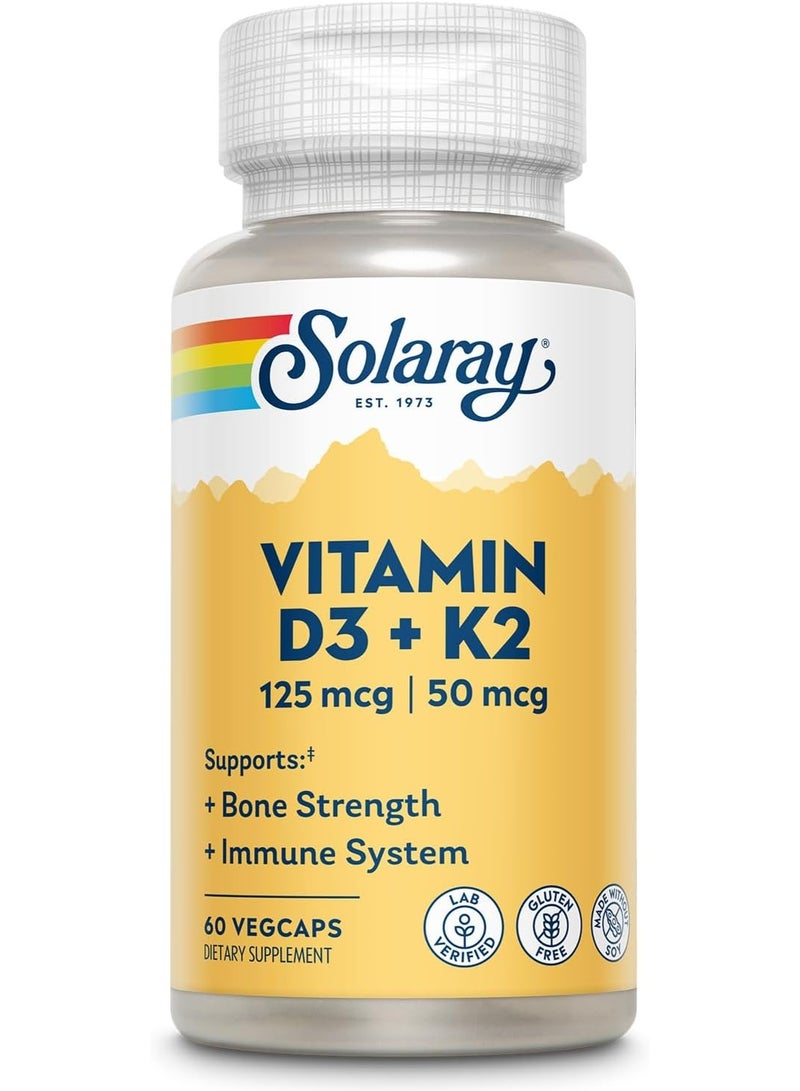 SOLARAY Vitamin D3 K2 Bone Health and Immune Support Supplement 60 Capsules 60 Servings - Image 1