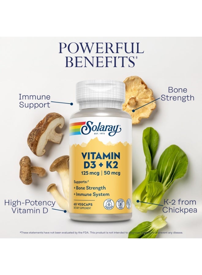 SOLARAY Vitamin D3 K2 Bone Health and Immune Support Supplement 60 Capsules 60 Servings - Image 2
