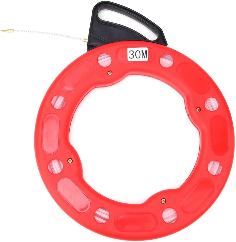 Fiberglass Nylon Fish Tape Reel Puller, Non Conductive Wire Pulling Tool with High Impact Storage Case, 4.0mm Width 30m Length for Heavy Duty Electrical Wiring and Cable Installati - Image 1