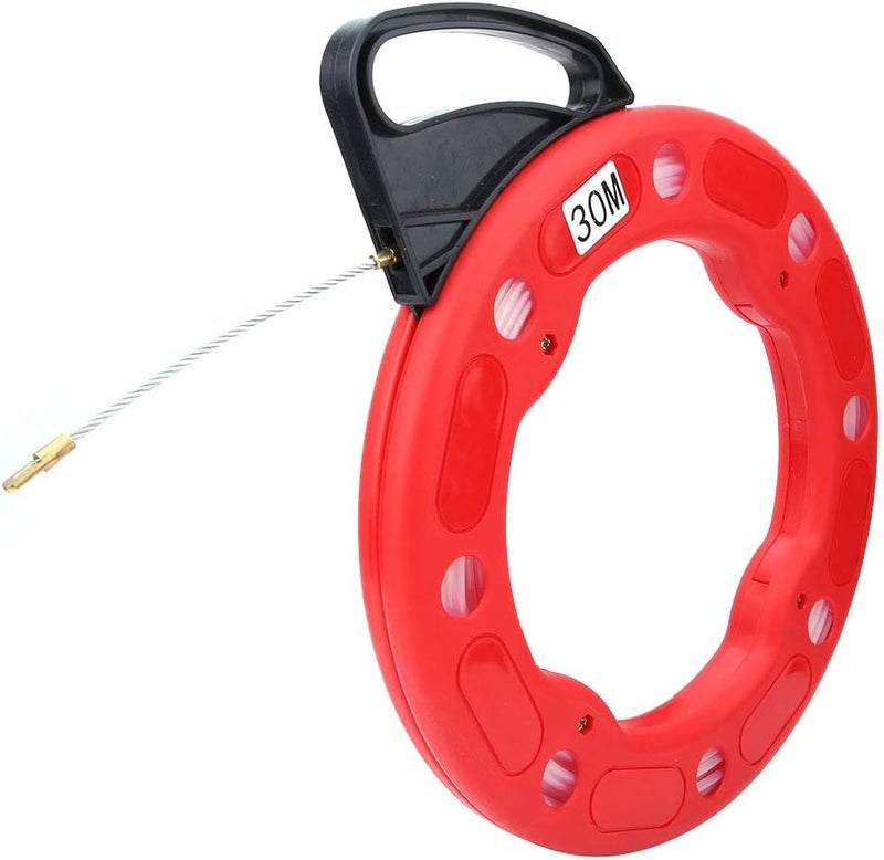 Fiberglass Nylon Fish Tape Reel Puller, Non Conductive Wire Pulling Tool with High Impact Storage Case, 4.0mm Width 30m Length for Heavy Duty Electrical Wiring and Cable Installati - Image 4