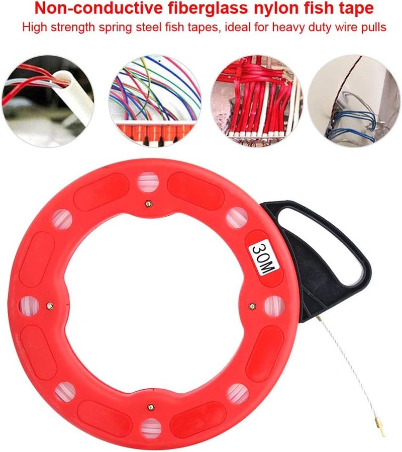 Fiberglass Nylon Fish Tape Reel Puller, Non Conductive Wire Pulling Tool with High Impact Storage Case, 4.0mm Width 30m Length for Heavy Duty Electrical Wiring and Cable Installati - Image 3