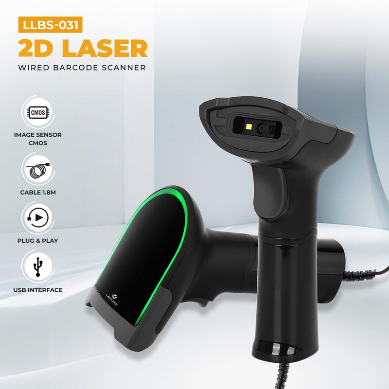 Lapcare ماسح باركود ليزر سلكي 2D معتمد من BIS، قارئ باركود سلكي 2D USB محمول، ليزر بصري عالي السرعة لنظام نقاط البيع في السوبرماركت، مستشعر صورة CMOS، يدوي/مستمر/تلقائي/-إشاري - Image 2