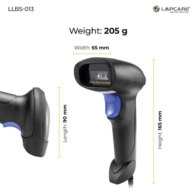 Lapcare ماسح باركود ليزر سلكي 2D معتمد من BIS، قارئ باركود سلكي 2D USB محمول، ليزر بصري عالي السرعة لنظام نقاط البيع في السوبرماركت، مستشعر صورة CMOS، يدوي/مستمر/تلقائي/-إشاري - Image 3