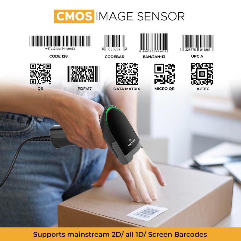 Lapcare ماسح باركود ليزر سلكي 2D معتمد من BIS، قارئ باركود سلكي 2D USB محمول، ليزر بصري عالي السرعة لنظام نقاط البيع في السوبرماركت، مستشعر صورة CMOS، يدوي/مستمر/تلقائي/-إشاري - Image 5