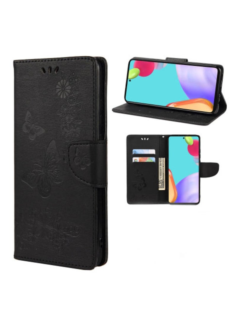 Case For Samsung Galaxy A23 5G Butterfly Embossed Horizontal Flip Leather Phone Case with Card Slot and Holder Black  - Image 1