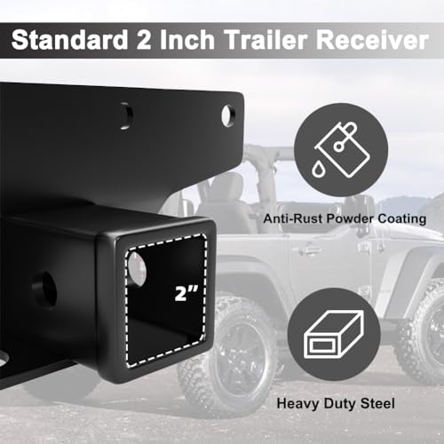 COZONY 2" Rear Bumper Trailer Tow Hitch Receiver Kit, for 2007-2018 Jeep Wrangler JK 4 Door & 2 Door Unlimited,Tow Hitch Accessories w/4-Pin Wiring Harness (Exclude JL Models) - Image 4