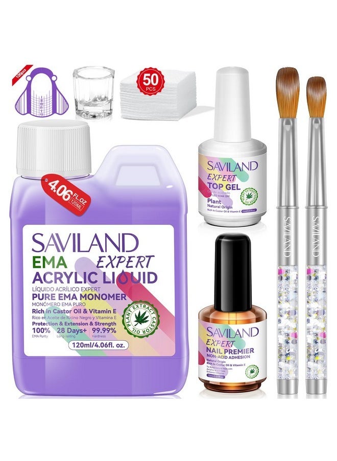 Saviland Ema Odorless Monomer Acrylic Liquid: 4 Oz Acrylic Nail Monomer For Acrylic Powder, Premium Acrylic Nail Brush Nail Primer Top Gel, Acrylic Nail Kit For Manicurist  - Image 1