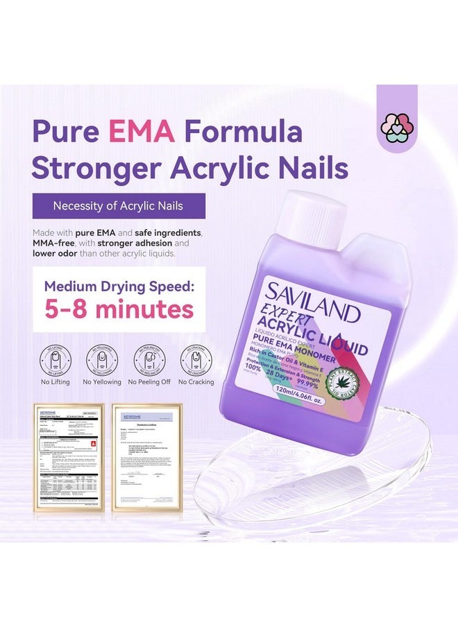 Saviland Ema Odorless Monomer Acrylic Liquid: 4 Oz Acrylic Nail Monomer For Acrylic Powder, Premium Acrylic Nail Brush Nail Primer Top Gel, Acrylic Nail Kit For Manicurist  - Image 2