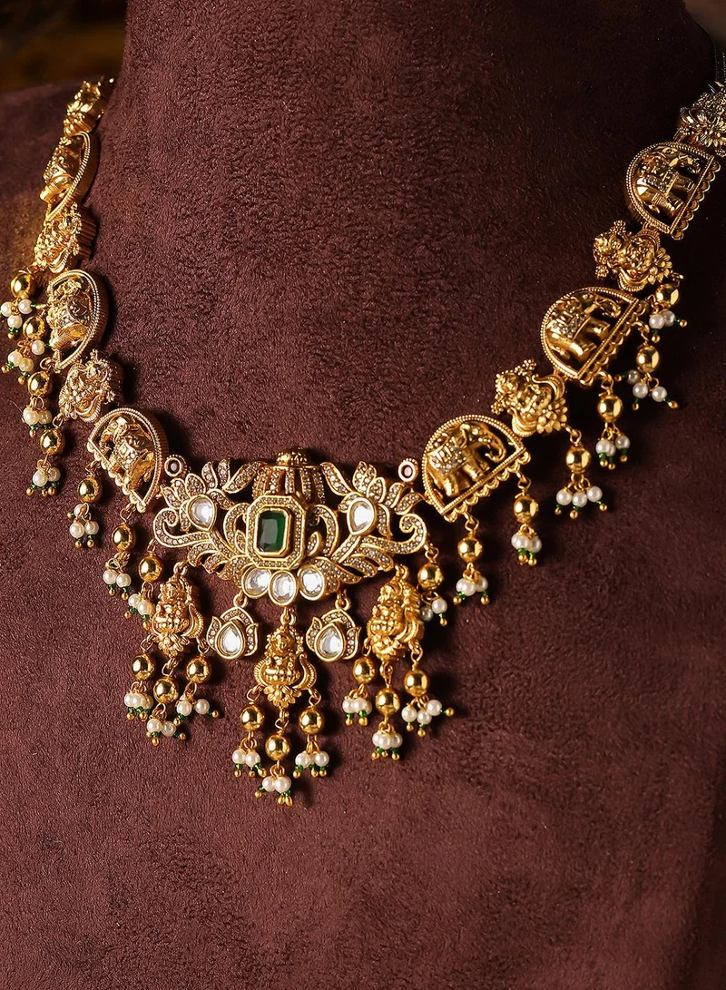 آي شين طقم مجوهرات قلادة وأقراط متدلية مطلية بالمعدن بتصميم إله وفيلين أنيق ودافئ