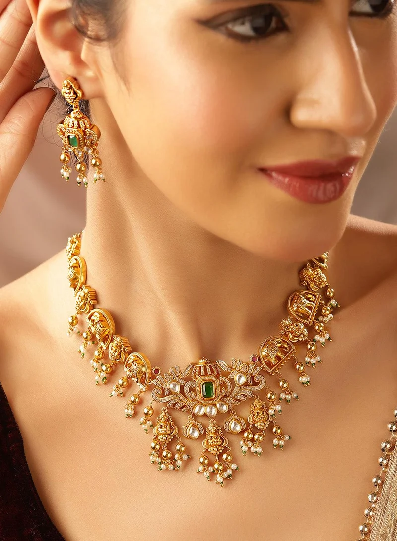 آي شين طقم مجوهرات قلادة وأقراط متدلية مطلية بالمعدن بتصميم إله وفيلين أنيق ودافئ