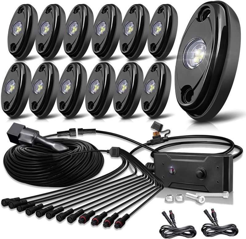 LEDMIRCY R1 Pure White Rock Lights Kit - 12PCS Super Bright LED Underbody Lights for Offroad Vehicles - Image 1