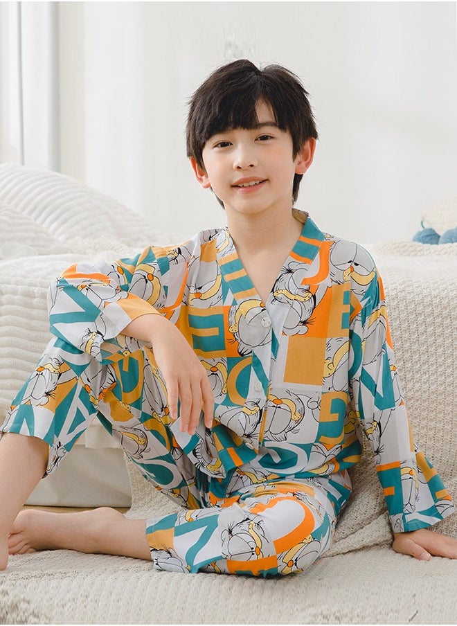 Al Aoyama New Summer Children's Homewear Suit Children's Short-Sleeved Trousers Air-Conditioning Clothing Thin SectionBoys  - Image 1