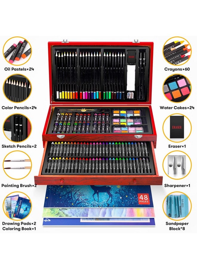 آي بايام مجموعة فنية خشبية فاخرة مكونة من 150 قطعة، مجموعة أدوات رسم يدوية مع كتاب تلوين واحد ولوحتي رسم، صندوق هدايا إبداعي للبالغين الفنانين المبتدئين والأطفال والبنات والأولاد - Image 2