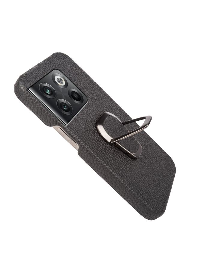 erorex Case For OnePlus Ace Pro / 11T Ring Holder Litchi Texture Genuine Leather Phone Case - Image 4