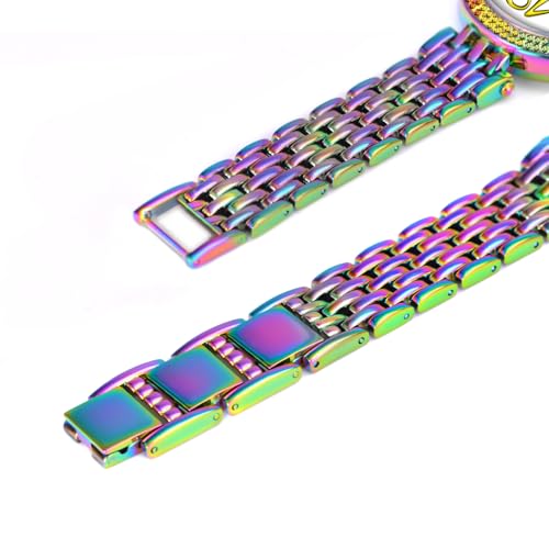 Bisley Women Rainbow Watch Metal Bracelet Iced-Out Face Easy to Read Watch - Image 3