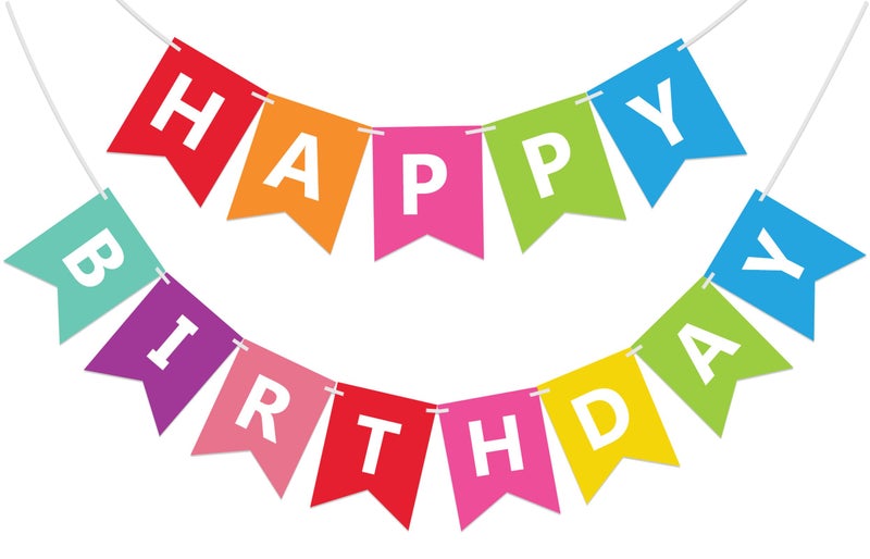 Fecedy Colorful Happy Birthday Banner Bunting for Birthday Party Decorations - Image 1
