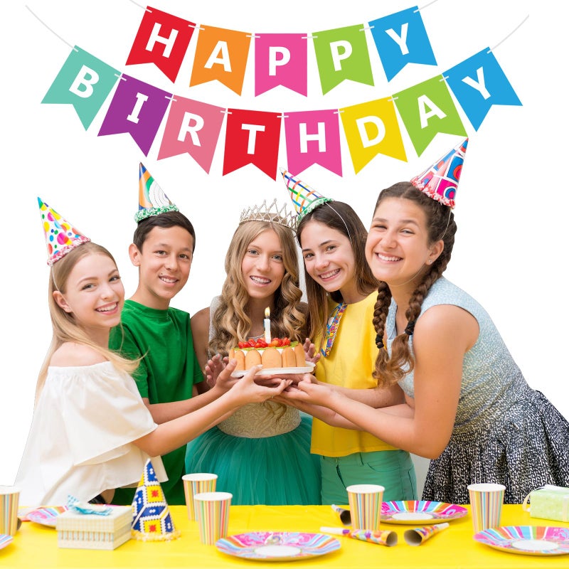 Fecedy Colorful Happy Birthday Banner Bunting for Birthday Party Decorations - Image 2
