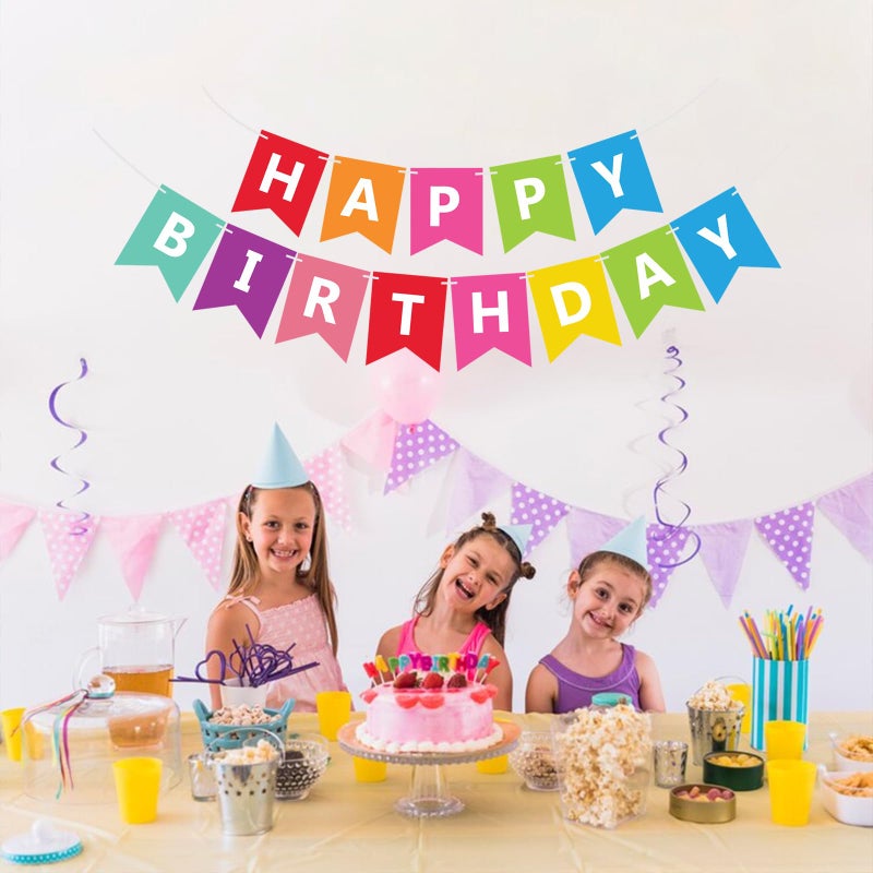 Fecedy Colorful Happy Birthday Banner Bunting for Birthday Party Decorations - Image 4