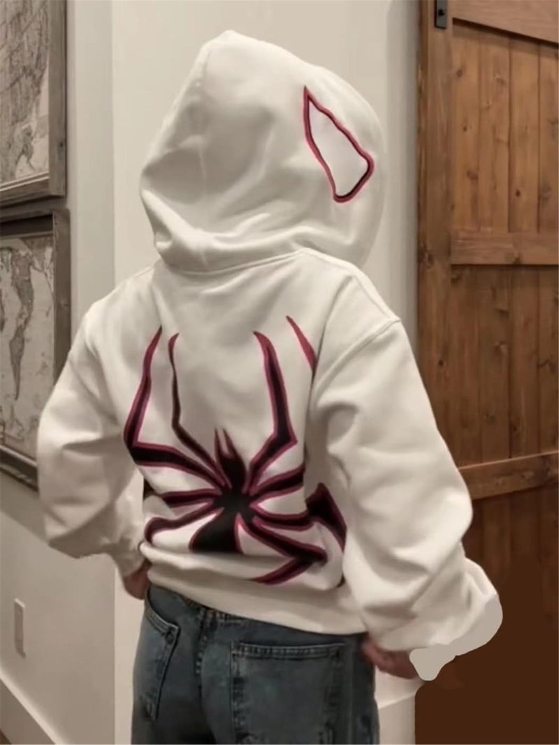 Asadovce Women Men Zip Up Y2k Oversized Hoodie Spider Graphic Full Zipper Sweatshirt Teen Girls Grunge Streetwear Jacket - Image 2