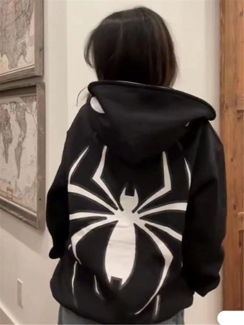 Asadovce Women Men Zip Up Y2k Oversized Hoodie Spider Graphic Full Zipper Sweatshirt Teen Girls Grunge Streetwear Jacket - Image 5