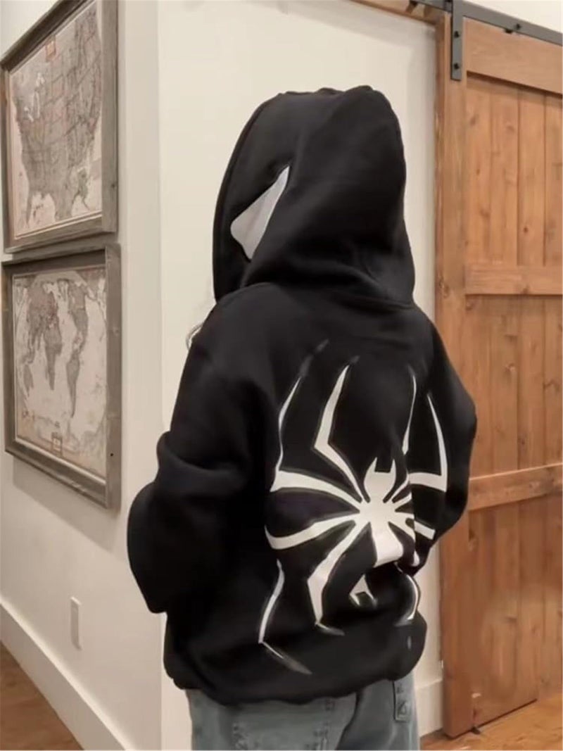 Asadovce Women Men Zip Up Y2k Oversized Hoodie Spider Graphic Full Zipper Sweatshirt Teen Girls Grunge Streetwear Jacket - Image 4