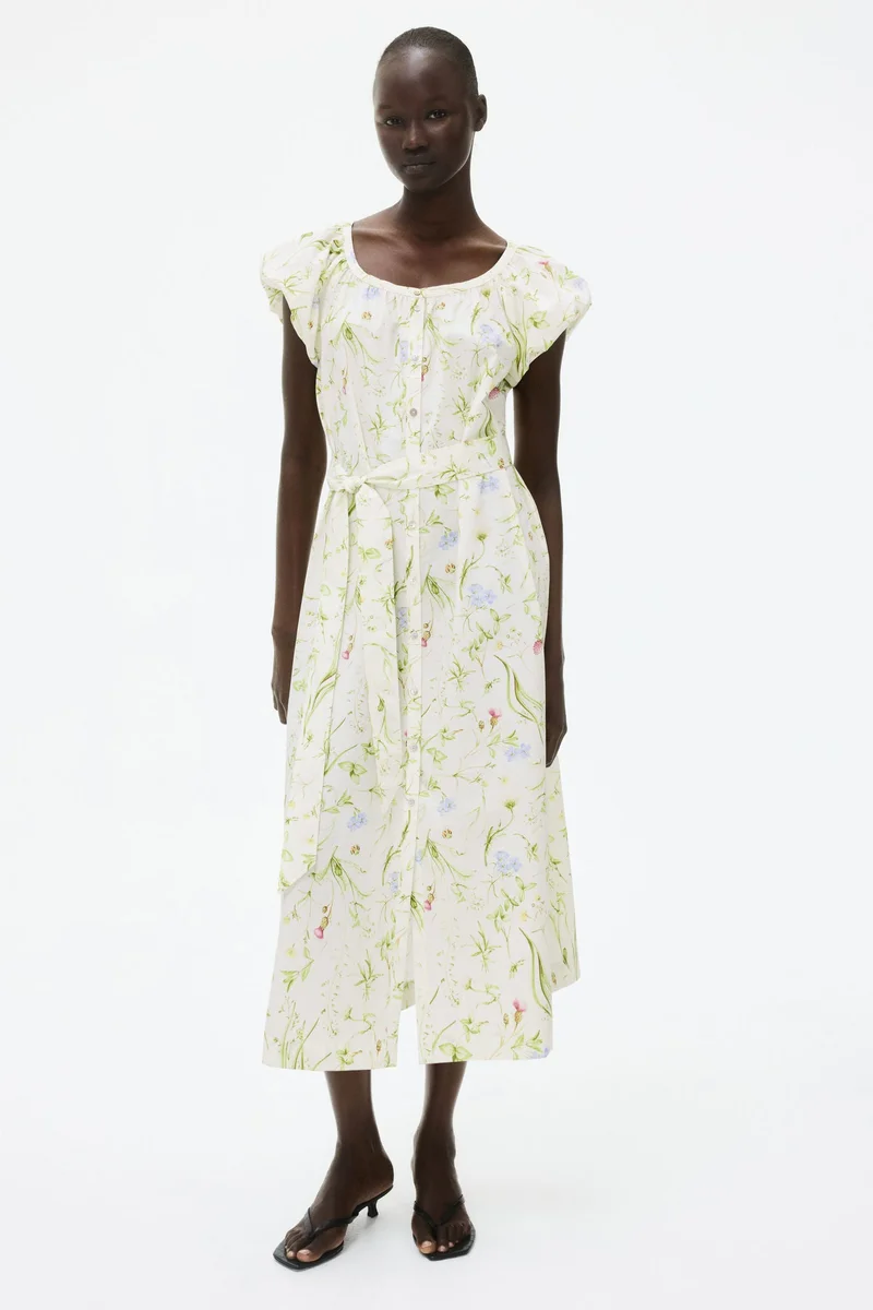 H&M Puff-sleeved poplin dress