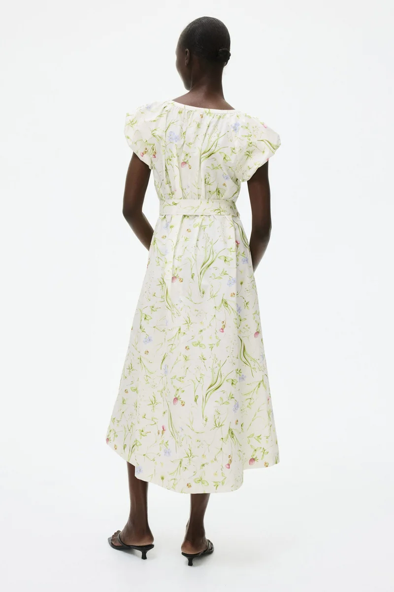 H&M Puff-sleeved poplin dress
