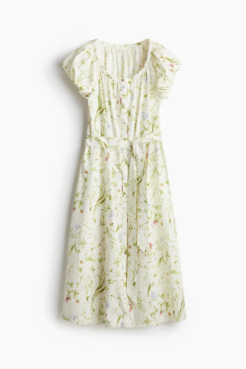 H&M Puff-sleeved poplin dress