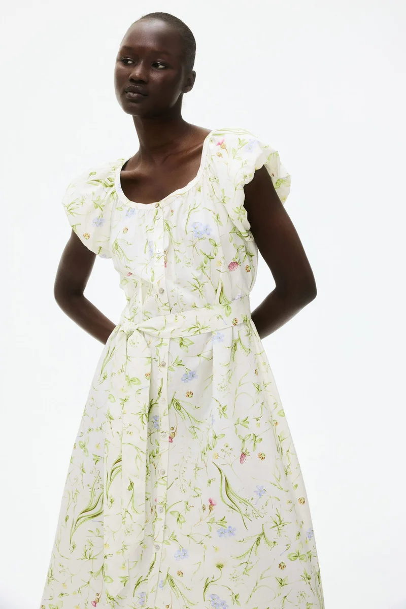 H&M Puff-sleeved poplin dress