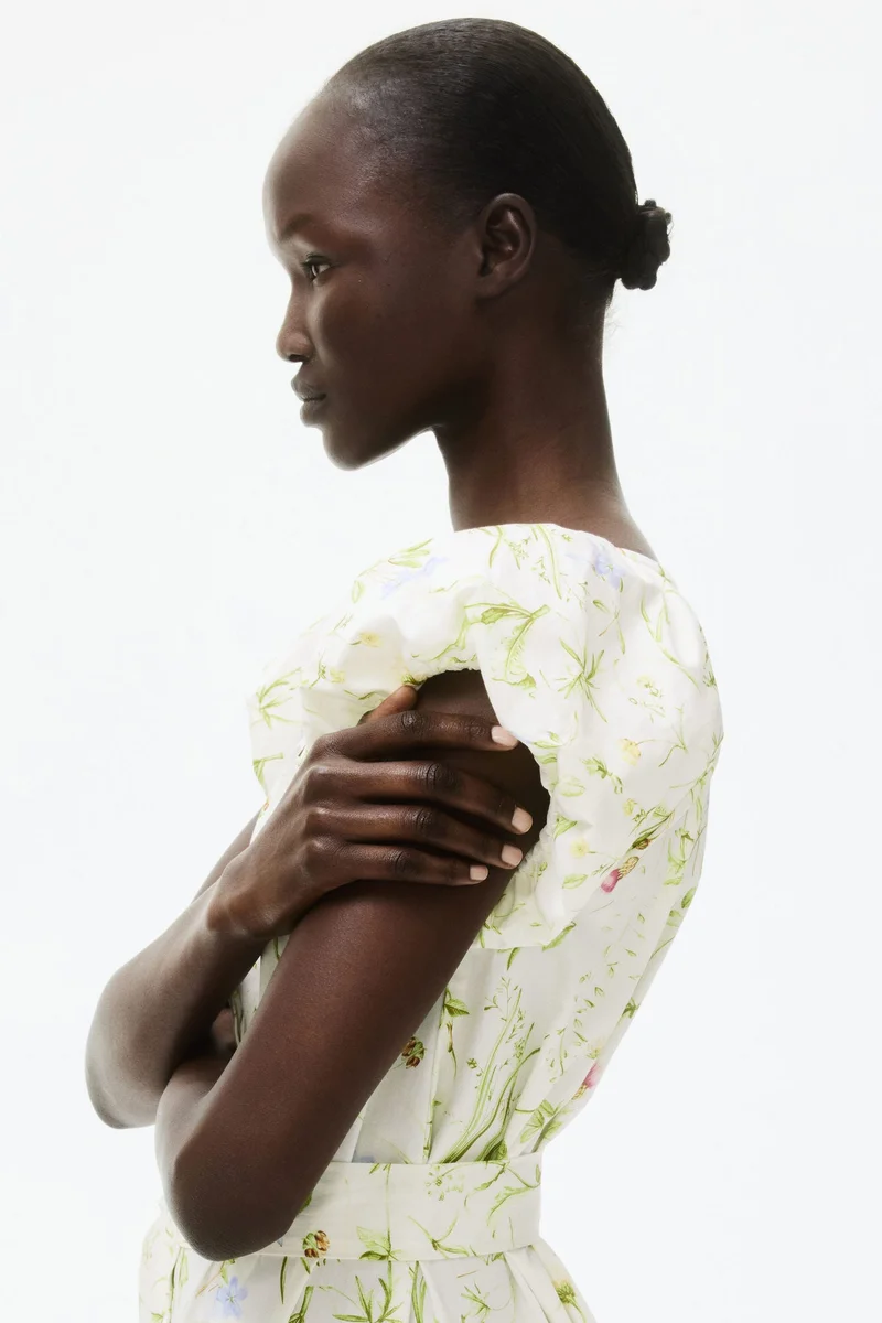 H&M Puff-sleeved poplin dress
