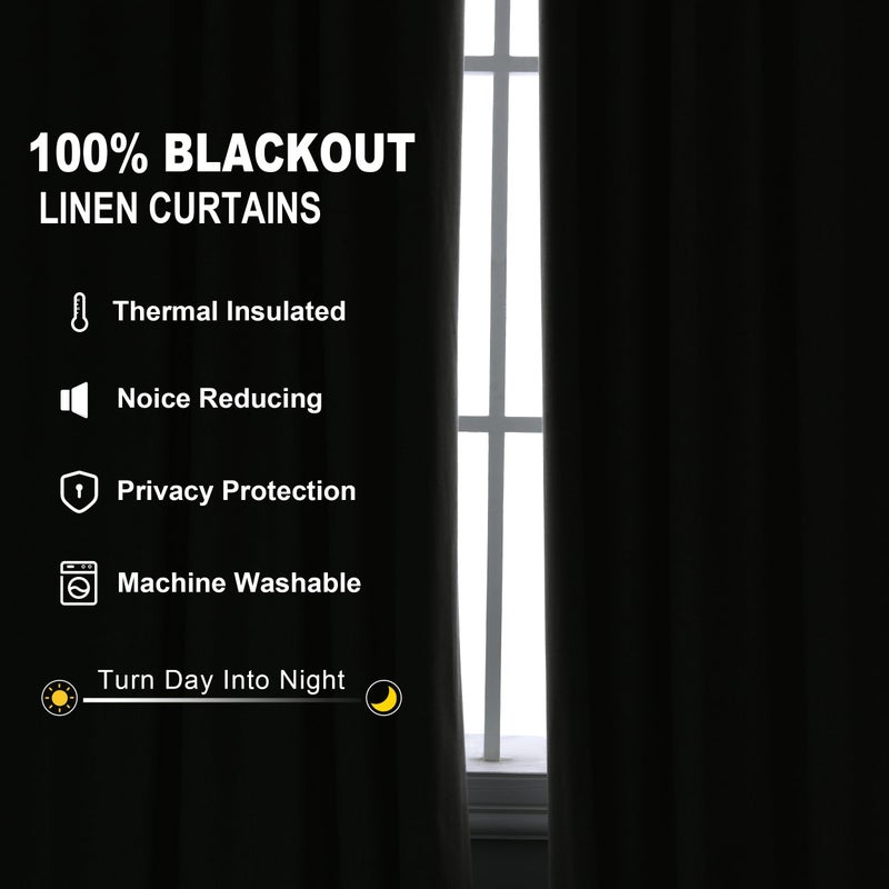 Joywell Olive Green Linen Full Blackout Curtains 120 Inch Long  Rod Pocket/Back Tab/Hook Belt/Clip Rings Thermal Insulated Drapes for Bedroom Living Room with Hooks 2 Panels 52 x 120 - Image 2