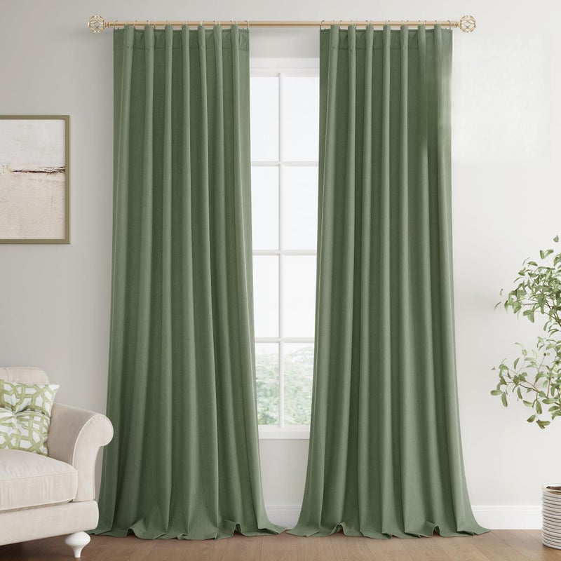 Joywell Olive Green Linen Full Blackout Curtains 120 Inch Long  Rod Pocket/Back Tab/Hook Belt/Clip Rings Thermal Insulated Drapes for Bedroom Living Room with Hooks 2 Panels 52 x 120 - Image 1